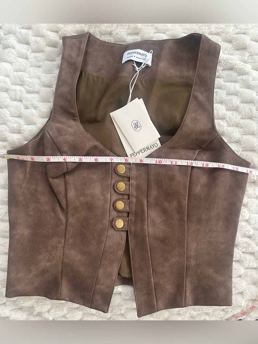 Peppermayo Brown Faux Suede Cropped Vest with Gold Buttons - Picture 3 of 6